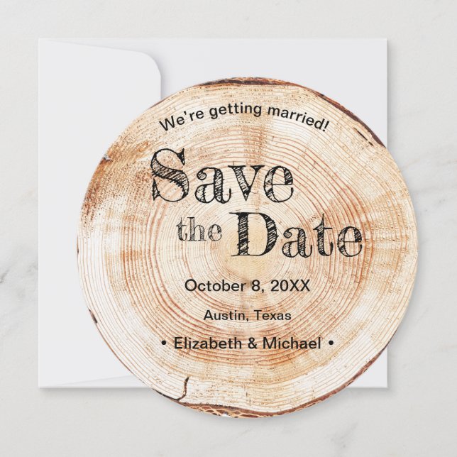 Kraft Wood Disc Slice Simulation Print Wedding Invitation (Front)