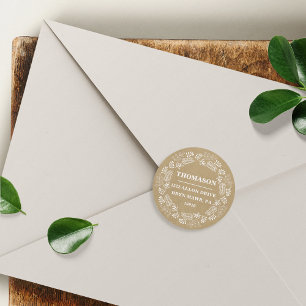 Kraft Wreath Return Address Classic Round Sticker