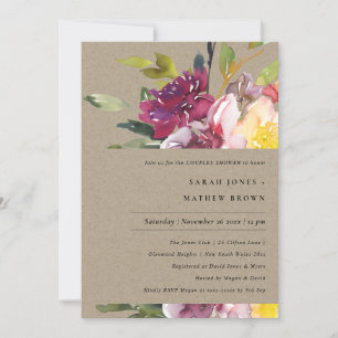KRAFT YELLOW BLUSH BURGUNDY FLORAL COUPLES SHOWER INVITATION