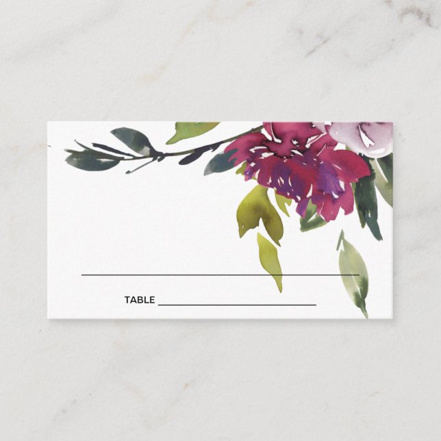 KRAFT YELLOW BLUSH BURGUNDY FLORAL PLACE CARDS (Front)