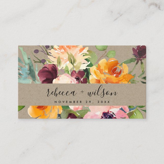 KRAFT YELLOW ORANGE FLORA BUNCH WEDDING WEBSITE BUSINESS CARD (Front)
