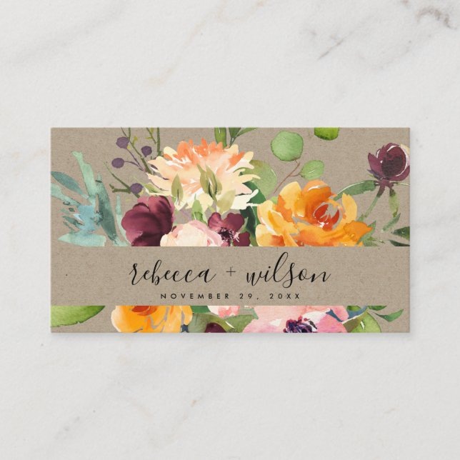 KRAFT YELLOW ORANGE FLORAL BUNCH WEDDING THANK YOU BUSINESS CARD (Front)