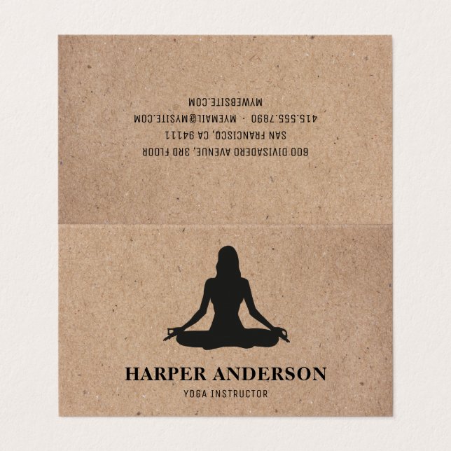 Kraft Yoga Instructor Professional Logo Business  Business Card (Outside Unfolded)
