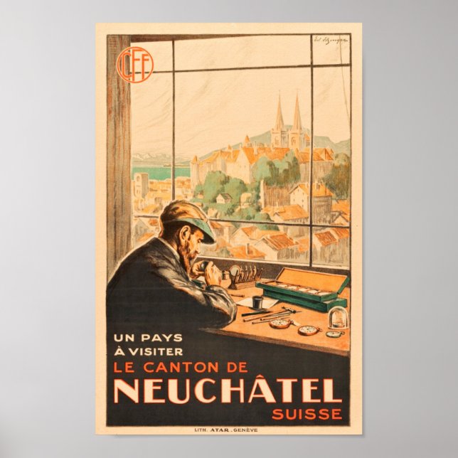 Kraftsmen in Neuchatel, Switzerland,vintage travel Poster (Front)
