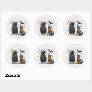 Krähe und Katze Halloween Herbst Crow  Classic Round Sticker