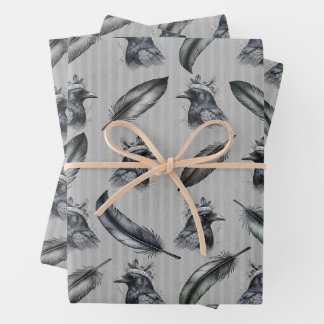 Krähen Raben Crows Federn Feathers Wrapping Paper Sheet