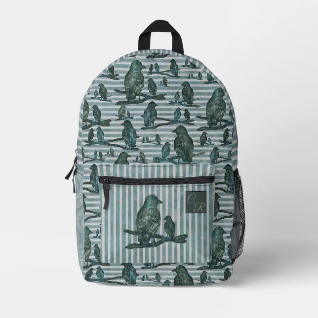 Krähen Raben Crows Vogel Schule Rucksack Printed Backpack (Front)