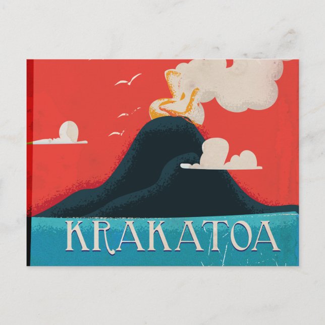 Krakatoa Vintage Vacation Poster Art Postcard (Front)