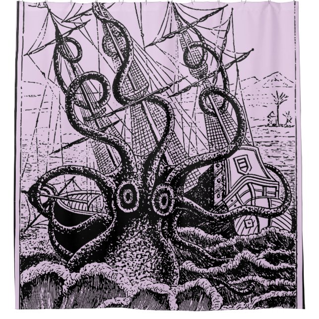 Kraken Attack purple shower curtain (Front)