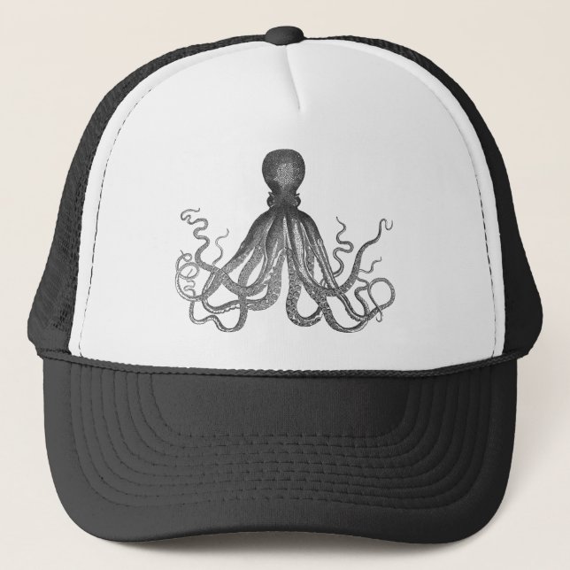 Kraken - Black Giant Octopus / Cthulu Trucker Hat (Front)