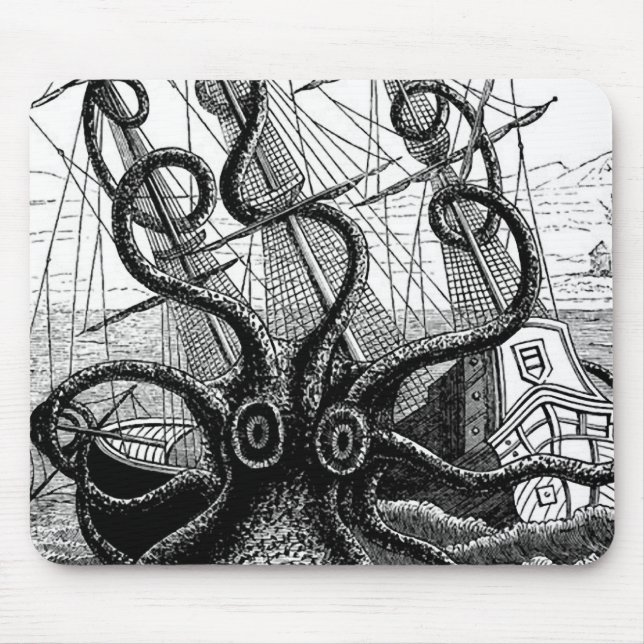 Kraken Eatting a Sailing Ship Mouse Mat (Front)