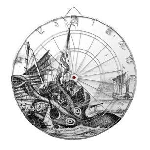 Kraken/Octopus Eatting A Pirate Ship, Black/White Dartboard