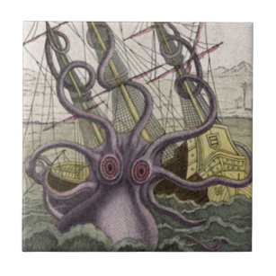 Kraken/Octopus Eatting A Pirate Ship, Colour Tile