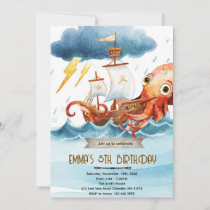Kraken octopus theme invitation