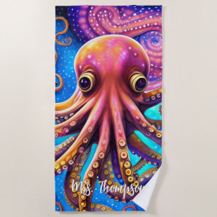 Kraken Octopus with Personalised Name Beach Towel