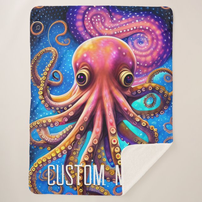 Kraken Octopus with Personalised Name Sherpa Blanket (Front)
