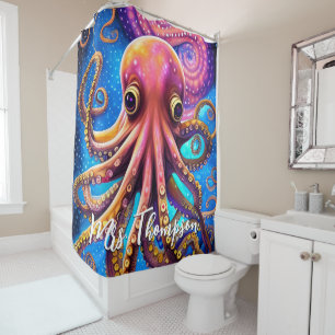 Kraken Octopus with Personalised Name Shower Curtain