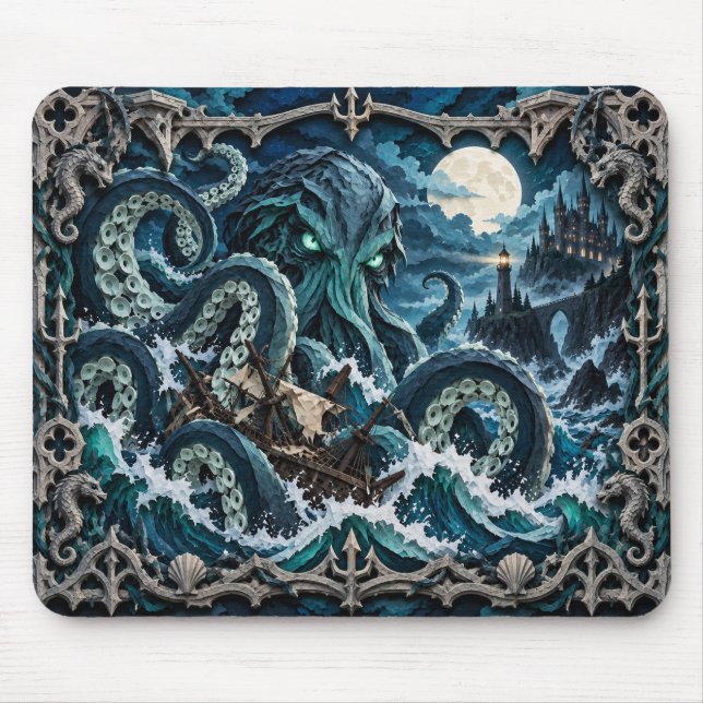 Kraken, Paper Cut Monster Mouse Mat (Front)
