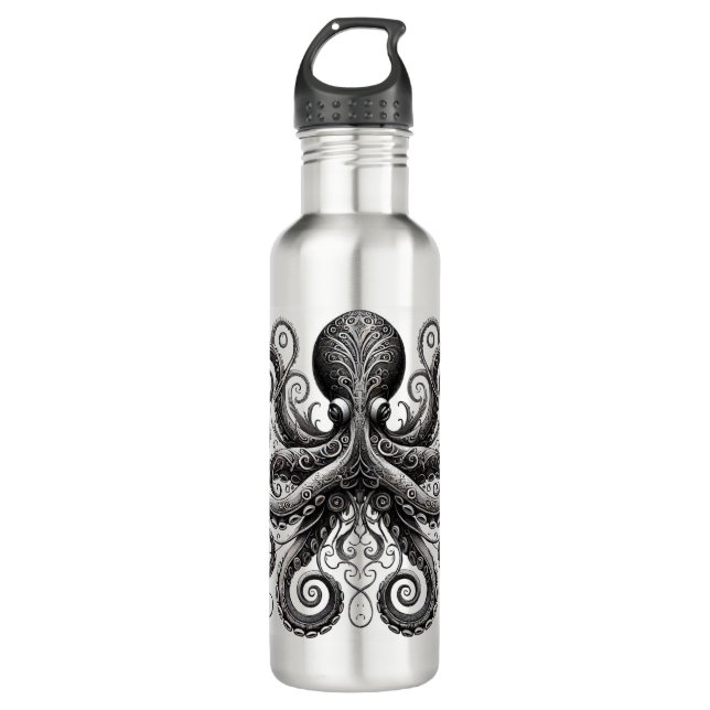 Kraken Steampunk Octopus Ornate Black 710 Ml Water Bottle (Front)