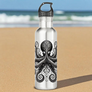 Kraken Steampunk Octopus Ornate Black 710 Ml Water Bottle