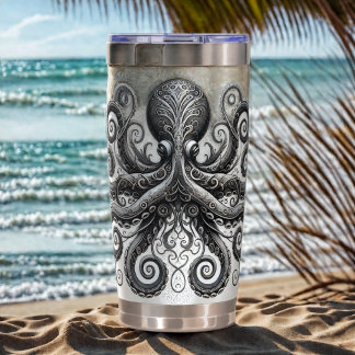 Kraken Steampunk Octopus Ornate Black Insulated Tumbler
