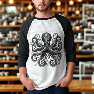 Kraken Steampunk Octopus Ornate Black T-Shirt