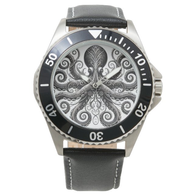Kraken Steampunk Octopus Ornate Black Watch (Front)