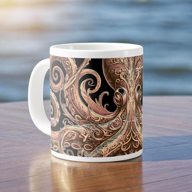 Kraken Steampunk Octopus Ornate Gold and Black Large Coffee Mug (Creator Uploaded)
