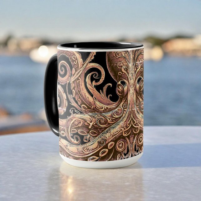Kraken Steampunk Octopus Ornate Gold and Black Mug (Creator Uploaded)