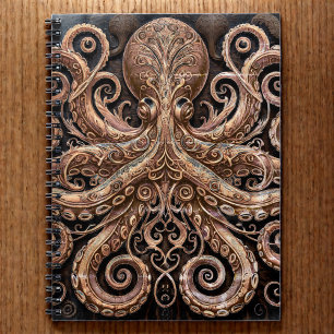 Kraken Steampunk Octopus Ornate Gold and Black Notebook