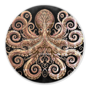 Kraken Steampunk Octopus Ornate Gold Black Ceramic Knob