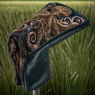 Kraken Steampunk Octopus Ornate Gold Black Golf Head Cover
