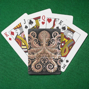 Kraken Steampunk Octopus Ornate Gold Black Playing Cards