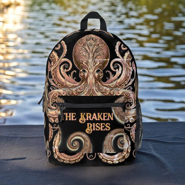 Kraken Steampunk Octopus Ornate Gold Black Printed Backpack (Creator Uploaded)