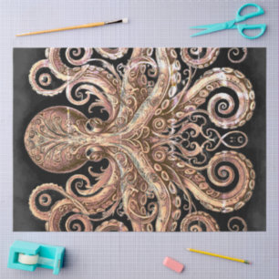 Kraken Steampunk Octopus Ornate Gold Black Tissue Paper