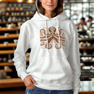 Kraken Steampunk Octopus Ornate Gold White Hoodie