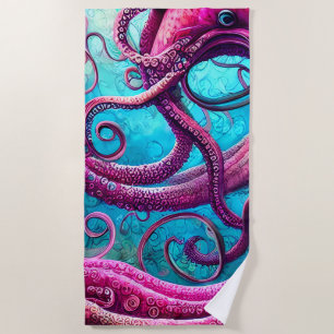 Kraken Tentacles Pink Octopus Beach Towel