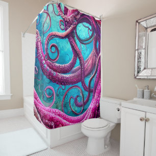 Kraken Tentacles Pink Octopus Shower Curtain