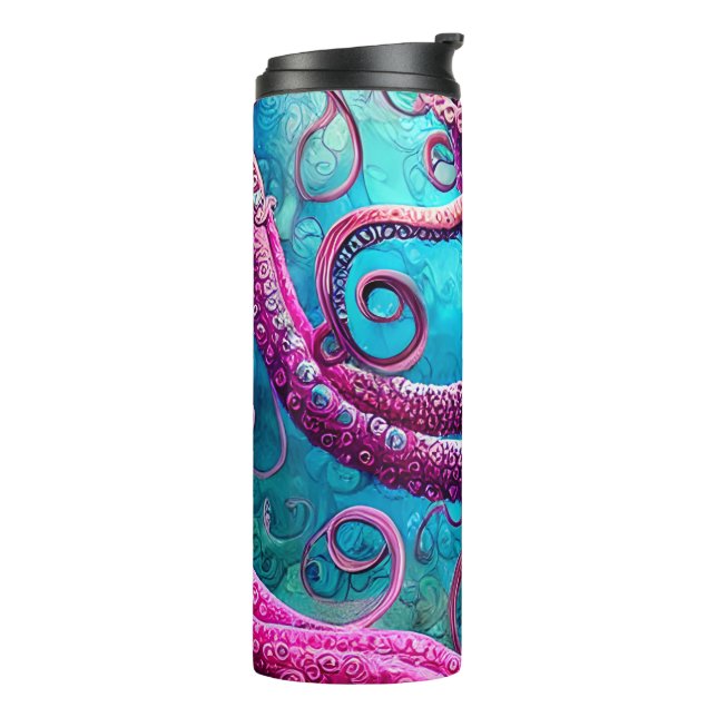 Kraken Tentacles Pink Octopus Thermal Tumbler (Rotated Left)