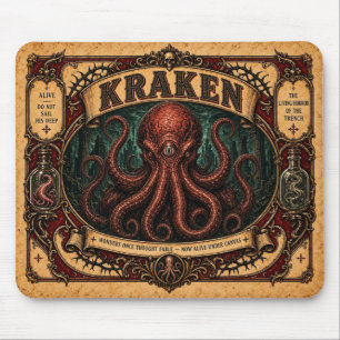 Kraken, Vintage Circus Monster Mouse Mat