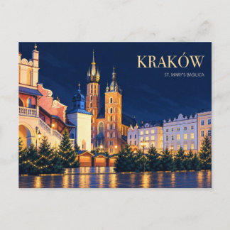 Kraków at Night | St. Mary's Basilica Postcard