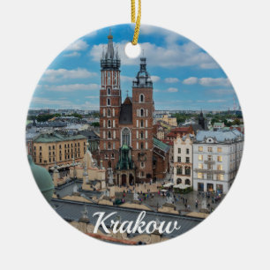 Krakow city center from above in Poland Ceramic Tree Decoration