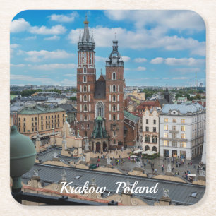 Krakow city center from above in Poland Square Paper Coaster