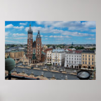Krakow city centre from above in Poland