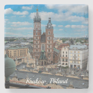 Krakow city centre from above in Poland Stone Coaster