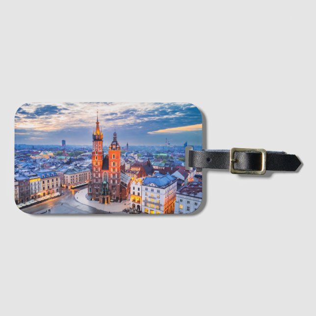 Krakow night in Poland Luggage Tag (Front Horizontal)