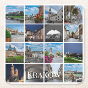 Krakow old town landscapes, Poland Square Paper Coaster