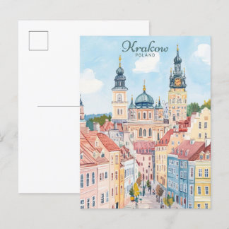 Krakow Poland Gouache Paint Illustration Travel Postcard