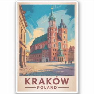 Krakow Poland Illustration Travel Art Vintage