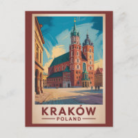 Krakow Poland Illustration Travel Art Vintage